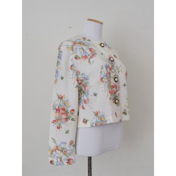 Vintage 90s Floral  Poly/Rayon Boxy Fit Long Sleeves‎ Crop Shirt size Large - Picture 4 of 10